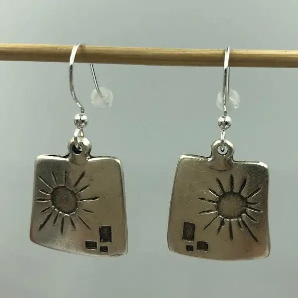 Earrings--"Rising Sun", Dangle, Silver-Plated Brass (Volare)
