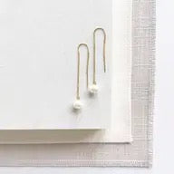 Earrings--"Daria", Pearl, Threader, Gold & Silver (Sarah Cornwell)