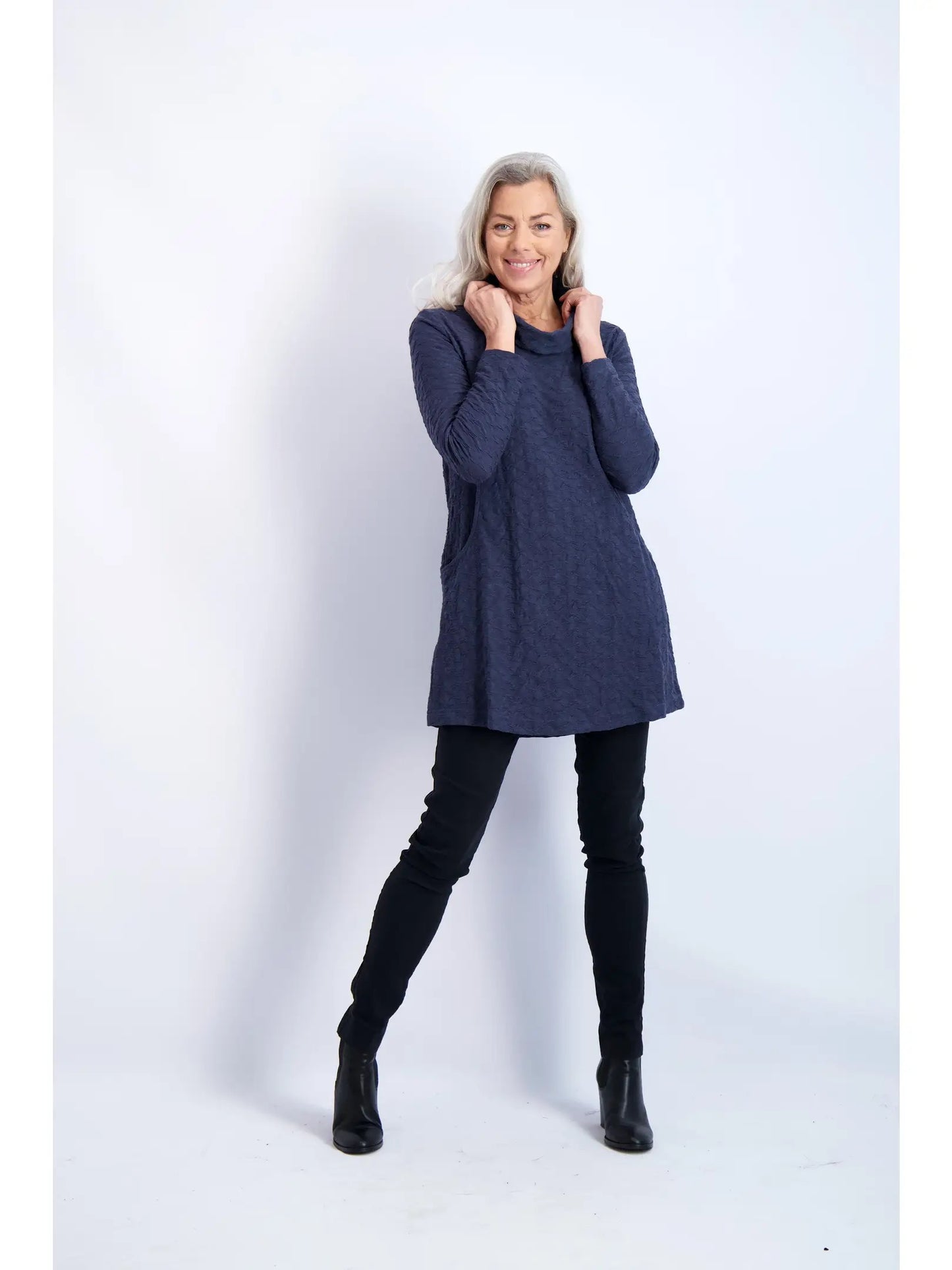 Top--"Lamerton" Weave, Tunic, Long-Sleeve, Air Force Blue (Komil)