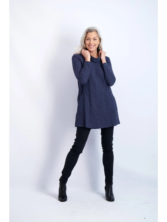 Top--"Lamerton" Weave, Tunic, Long-Sleeve, Air Force Blue (Komil)