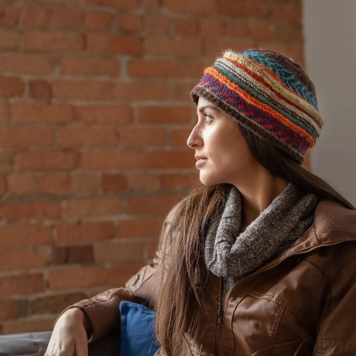 Hat--"Nina"--Striped, Grey OR Clay (Lost Horizons Knitwear)