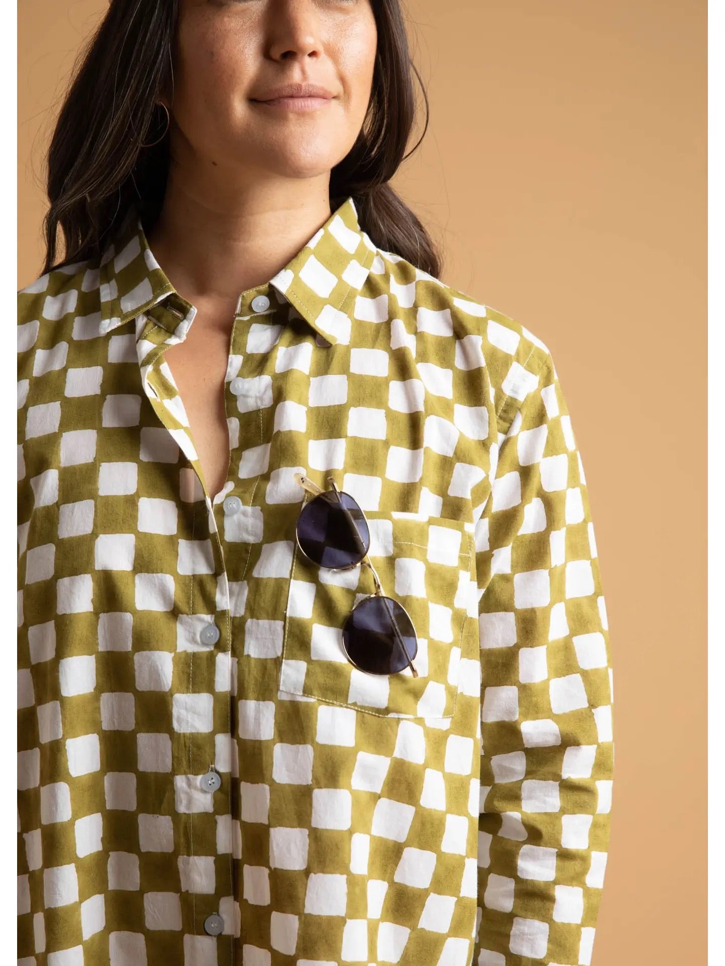 Blouse--"Good Boyfriend", Cotton, Checkerboard, Olive Green (and for Good)