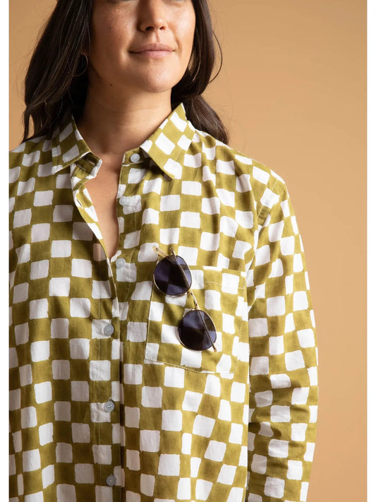 Blouse--"Good Boyfriend", Cotton, Checkerboard, Olive Green (and for Good)