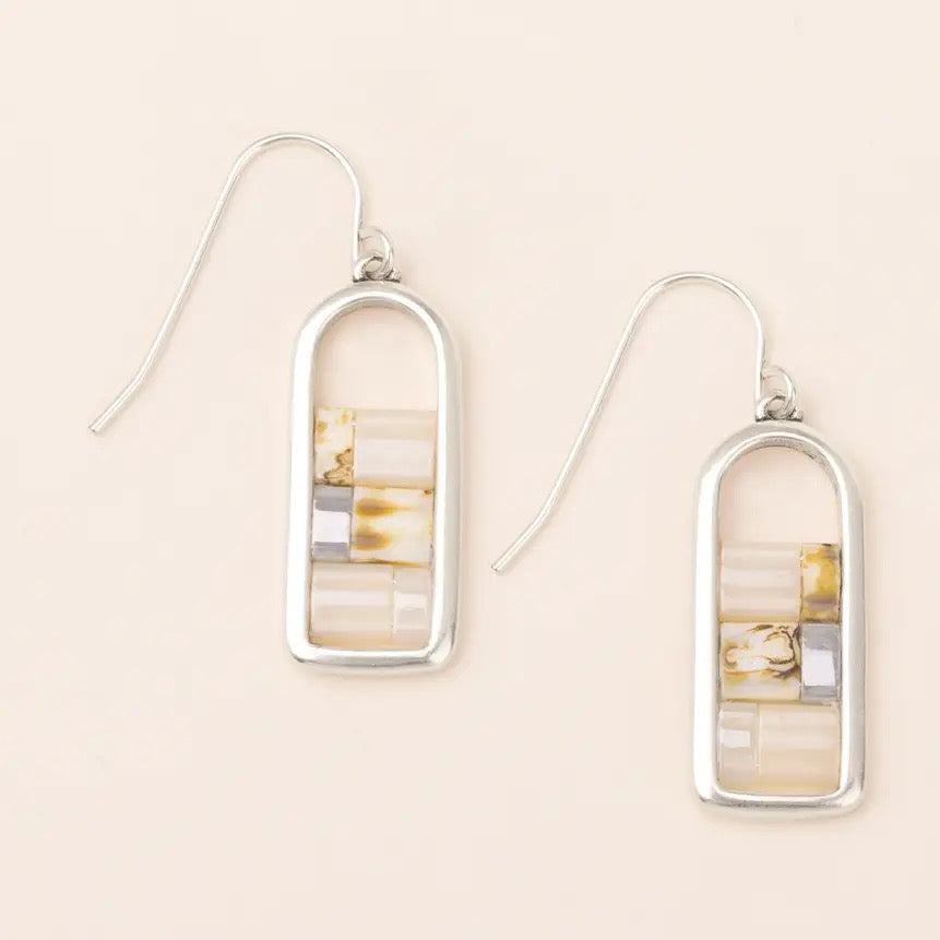 Earring--Frame w/Glass Beads, Ivory/Silver (Scout Curated Wears)
