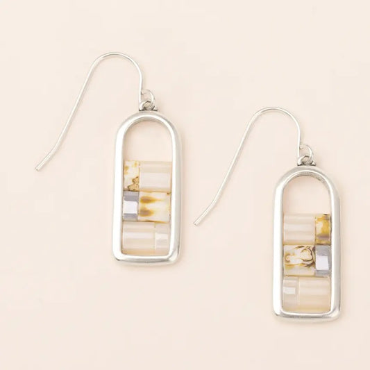 Earring--Frame w/Glass Beads, Ivory/Silver (Scout Curated Wears)