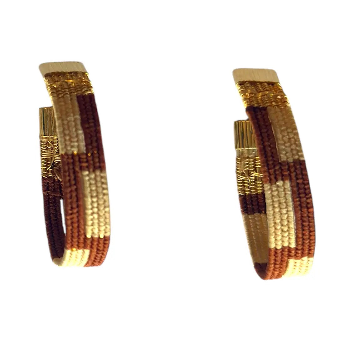 Earrings--"Zoka", Woven, Hoops, Ochre/Cream OR Rose Gold/Silver (Mayana)