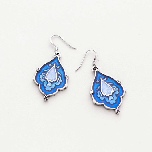 Earrings--"Sari", Dangle, Pewter & Enamel, Blue (Danforth Pewter)