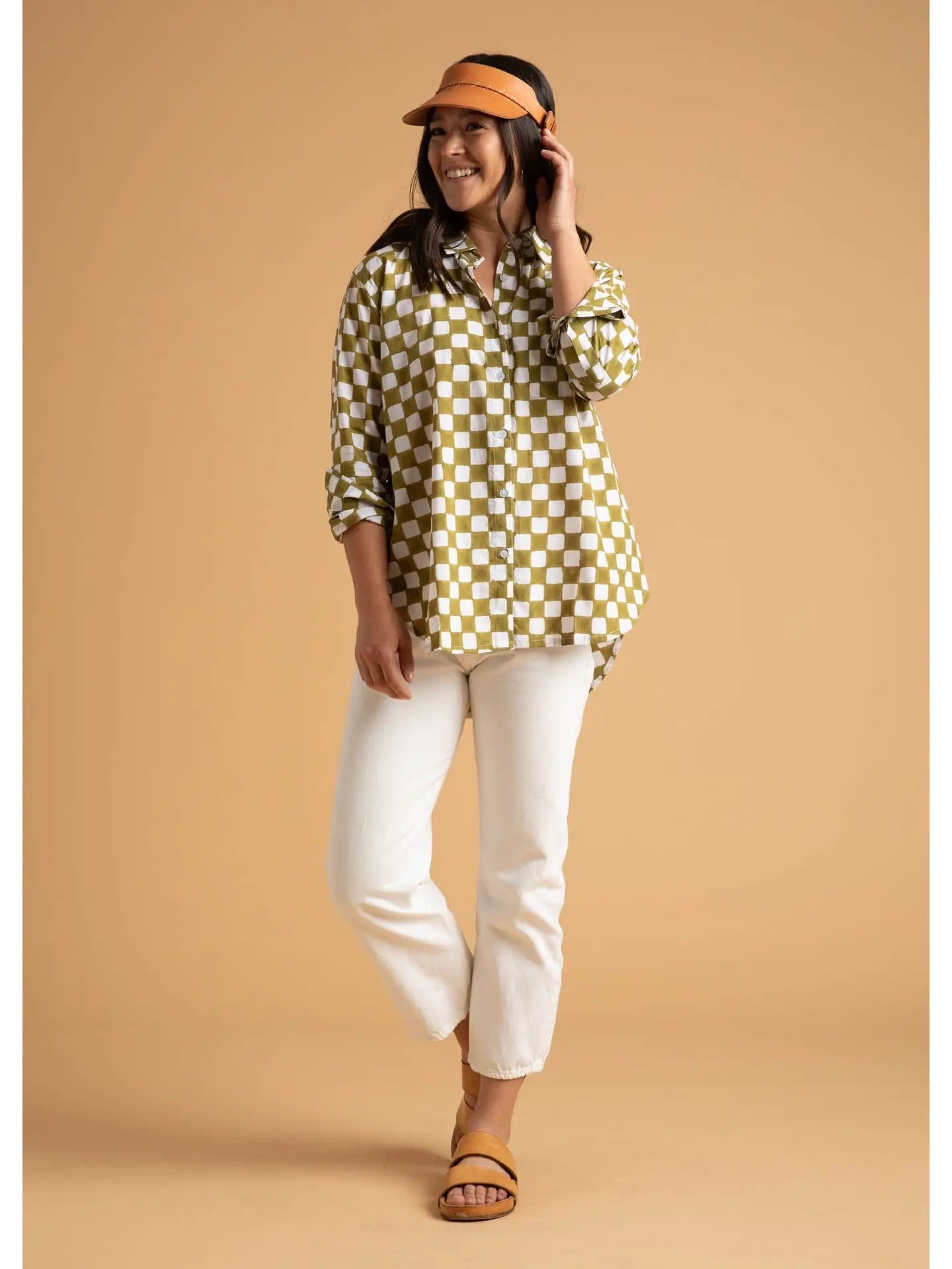 Blouse--"Good Boyfriend", Cotton, Checkerboard, Olive Green (and for Good)