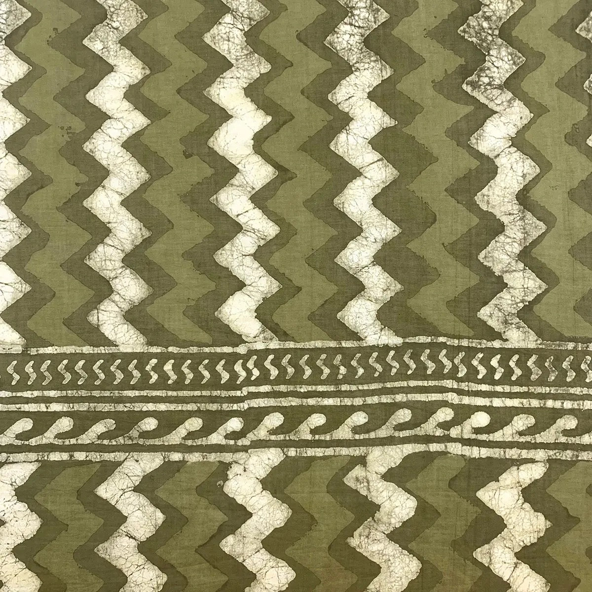Scarf--Block Print, Cotton, Chevrons--Olive & Cream (Anju)