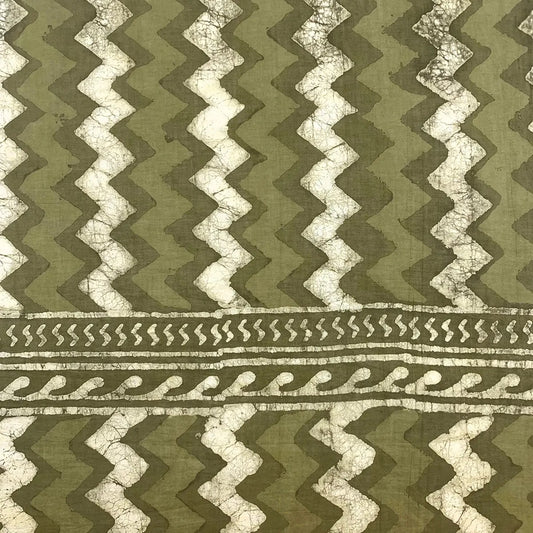 Scarf--Block Print, Cotton, Chevrons--Olive & Cream (Anju)