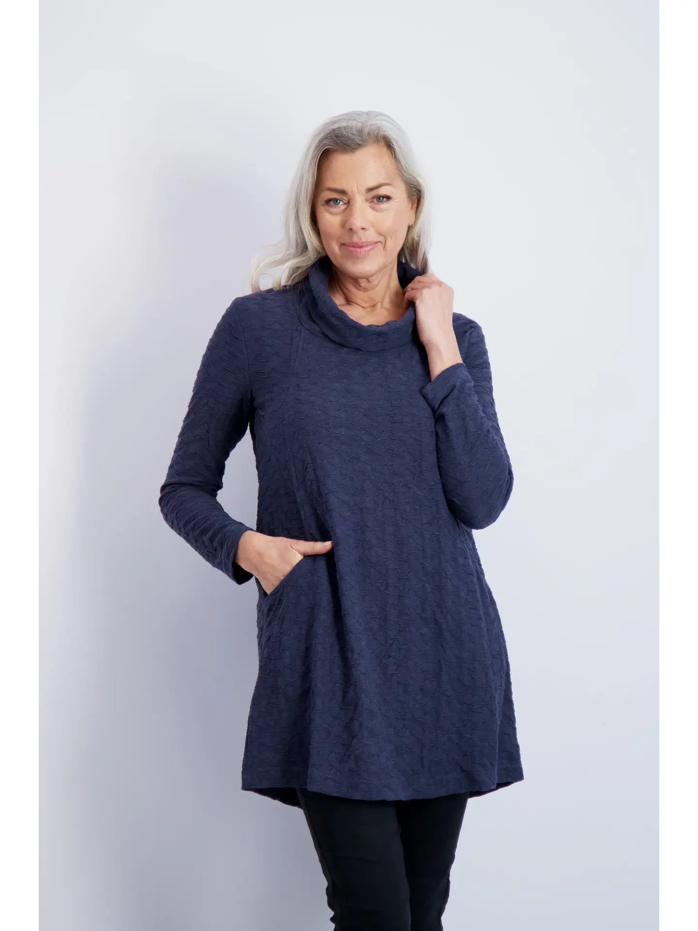 Top--"Lamerton" Weave, Tunic, Long-Sleeve, Air Force Blue (Komil)