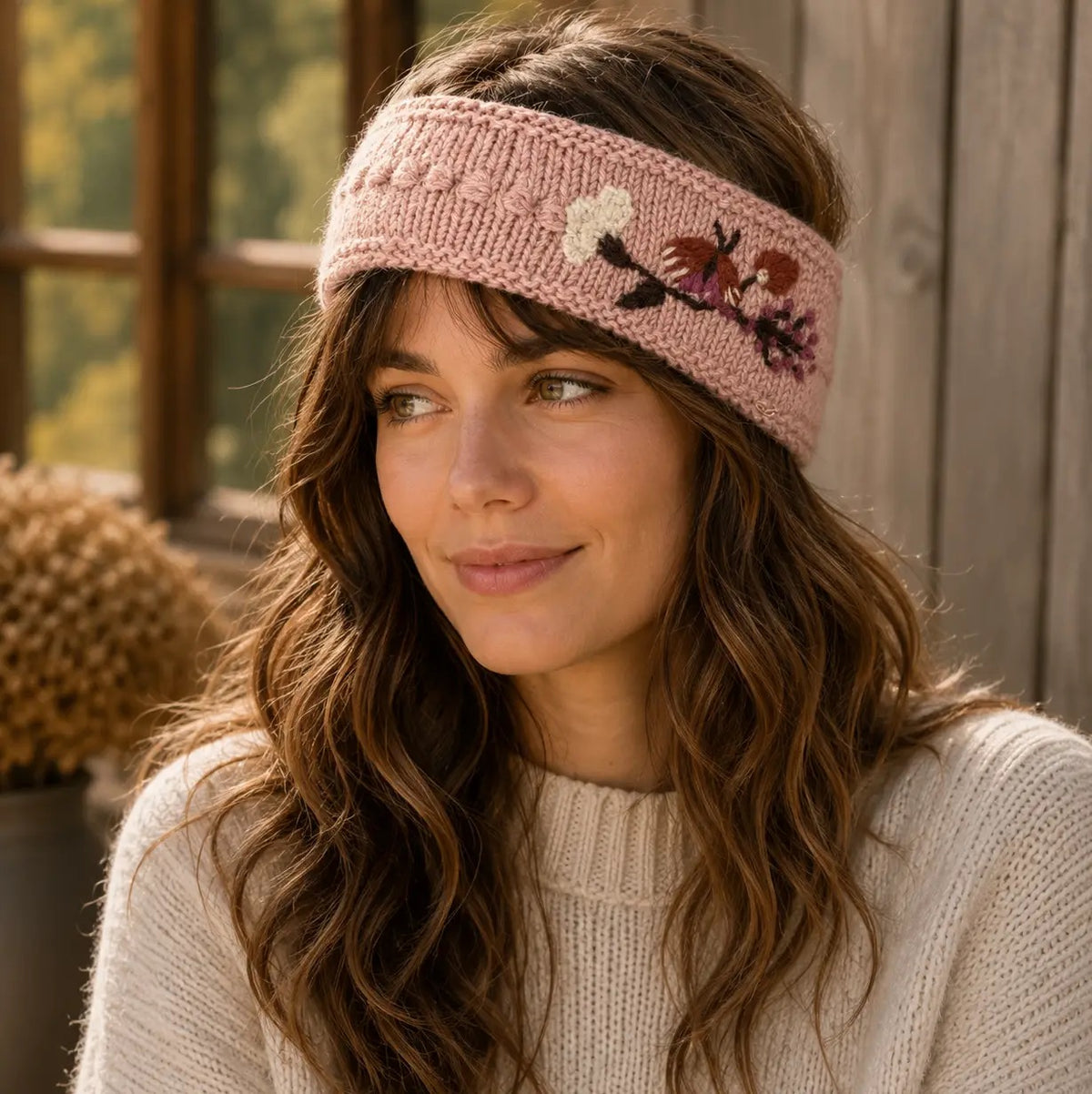 Headband--"Floral", Wool--Rose (By Many Hands)
