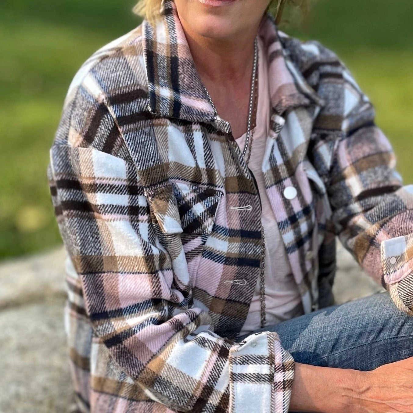Shacket--Plaid, Flannel, Pink & Tan (Bohemian Grace/Grace & Grit Living)