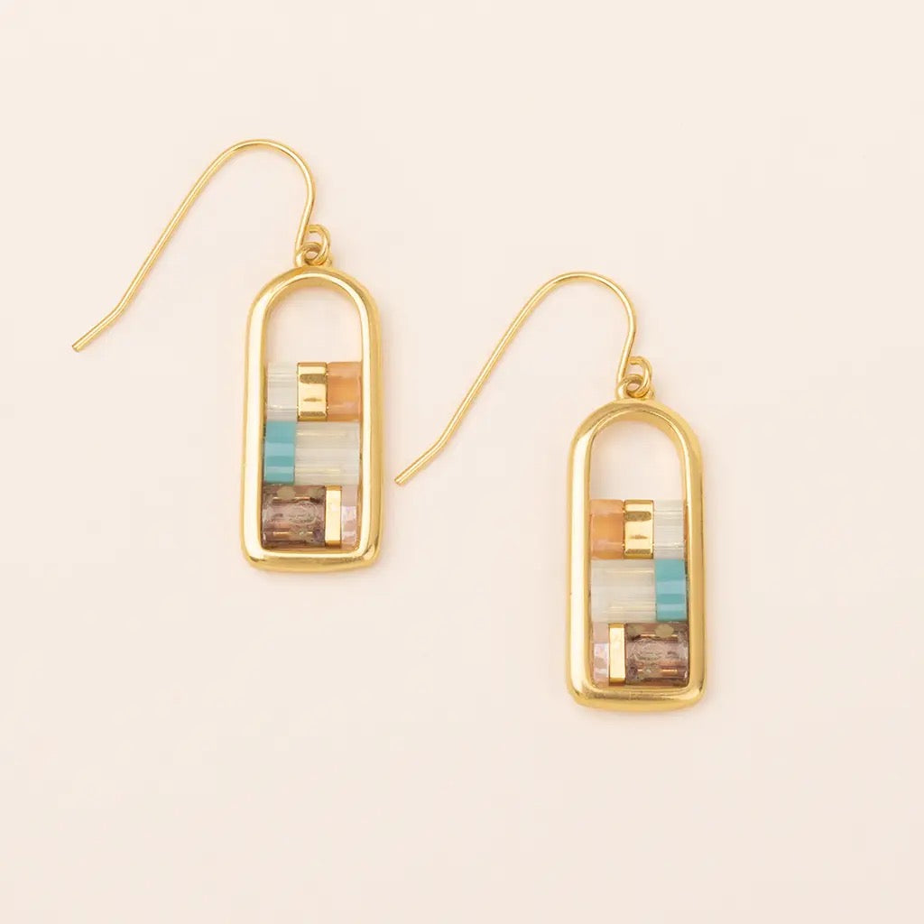 Earring--Frame w/Glass Beads, Peach & Mint/Gold (Scout Curated Wears)