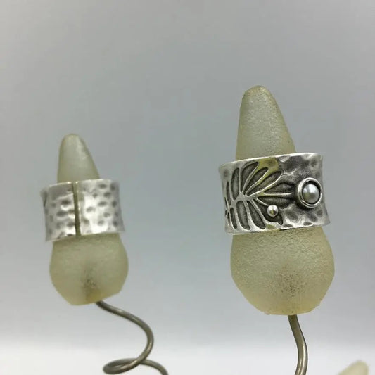 Ring--"Fern With Stone", Silver-Plated Brass, 4 Stones (Volare)