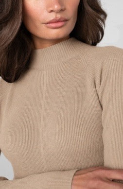 Sweater--Mock Turtleneck, Central Seam, Knit--Khaki (Liverpool LA)