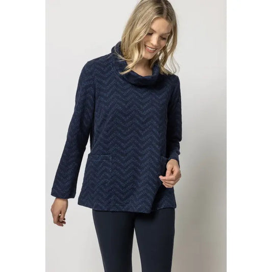 Top--"Aberdeen" Weave", Tunic, Long-Sleeve, Blue (Komil)