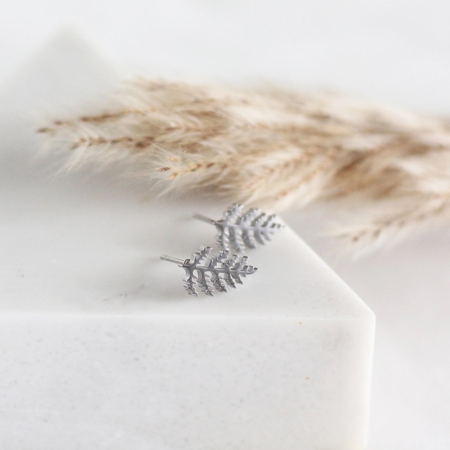 Earrings--"Ferns", Studs, "Silver" (Birch Jewellery)