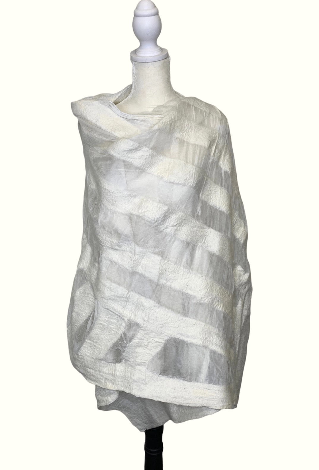 Wrap--"Stripes", Wool-Chiffon, WHITE (Pomegranate Moon)