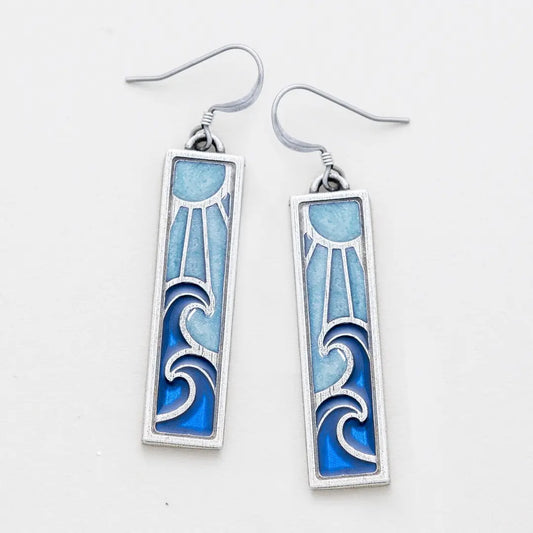 Earrings--"Wavesong", Dangle, Pewter & Enamel, Blues (Danforth Pewter)