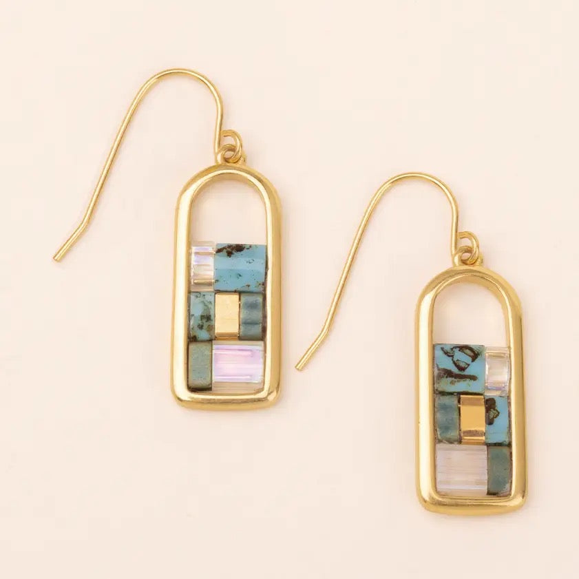 Earring--Frame w/Glass Beads, Turquoise/Gold (Scout Curated Wears)