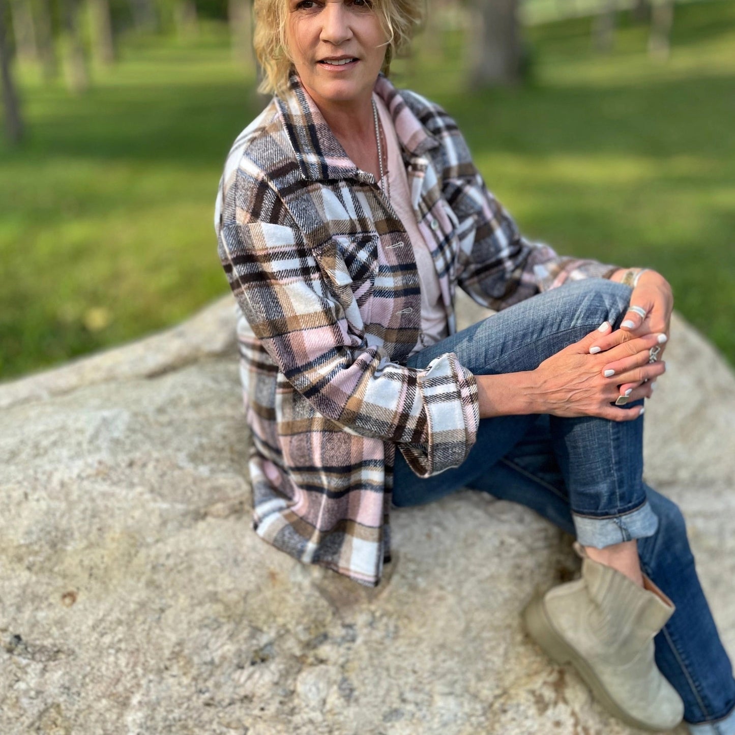 Shacket--Plaid, Flannel, Pink & Tan (Bohemian Grace/Grace & Grit Living)