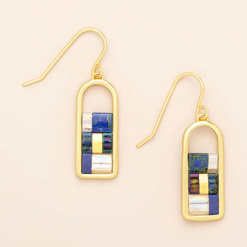 Earring--Frame w/Glass Beads, Indigo/Gold (Scout Curated Wears)
