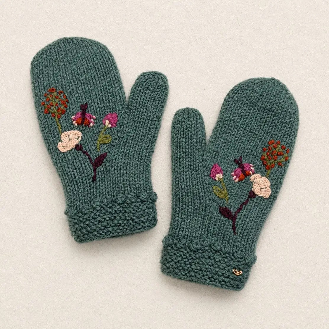 Mittens--"Floral", Wool --Blue Sage (By Many Hands)
