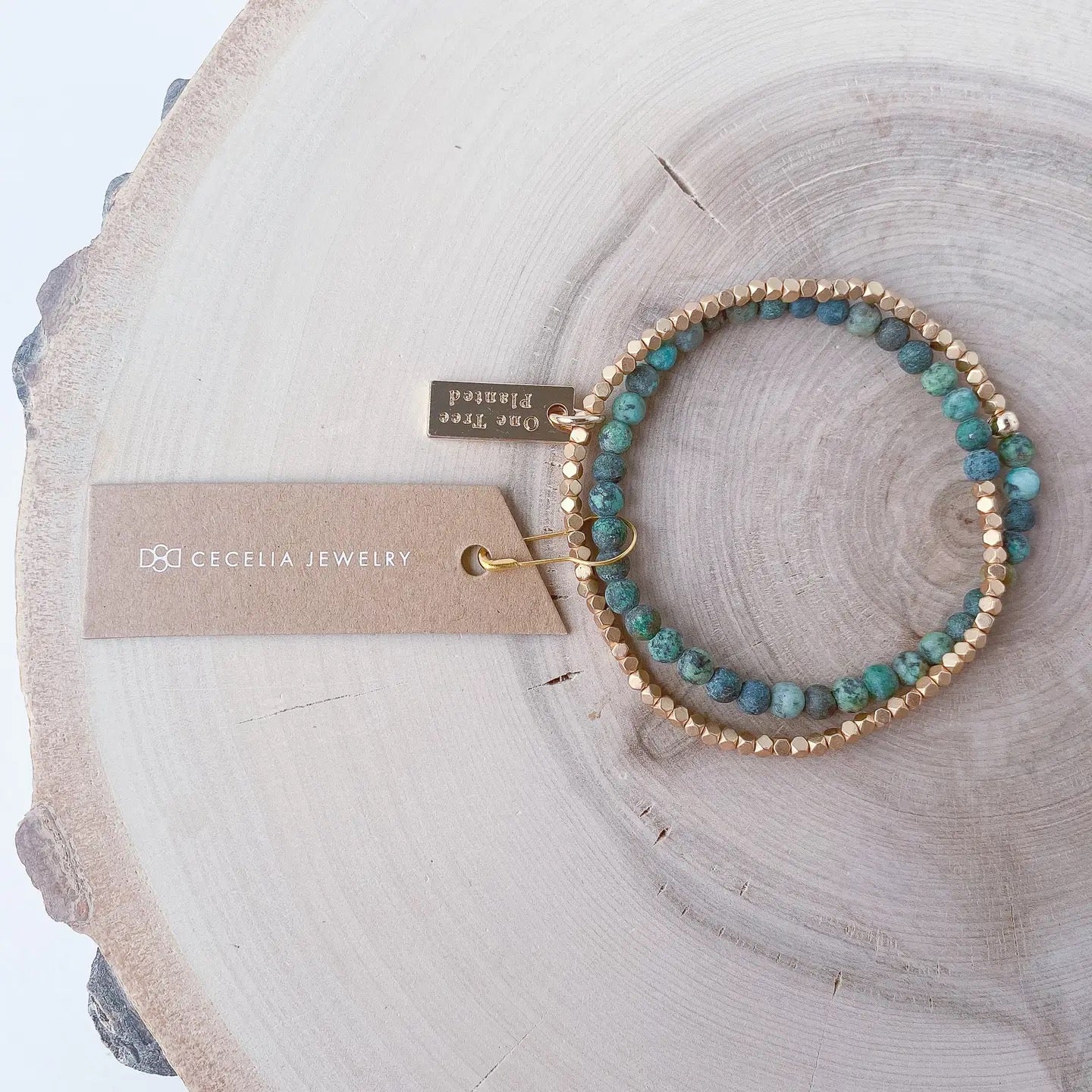 Bracelet--Double Wrap, Stone & GOLD Nuggets, 7 Stones (Cecelia Designs)
