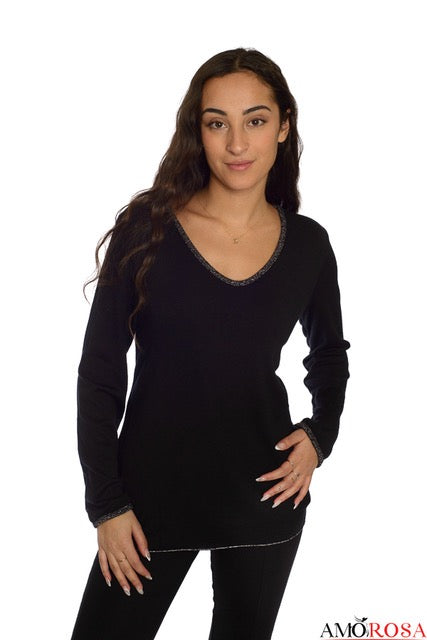 Top--Sparkle trim, Long-Sleeved, Taupe or Black (Amorosa)