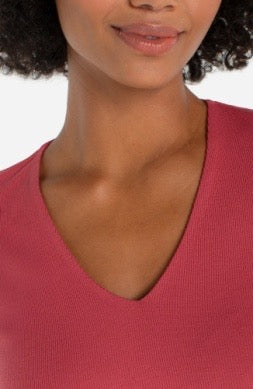 Shirt--V-Neck, Half-Sleeve, Knit, Garnet Rose (Liverpool LA)