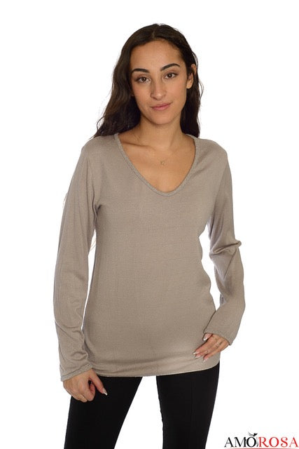 Top--Sparkle trim, Long-Sleeved, Taupe or Black (Amorosa)