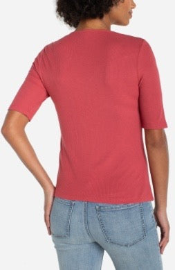 Shirt--V-Neck, Half-Sleeve, Knit, Garnet Rose (Liverpool LA)