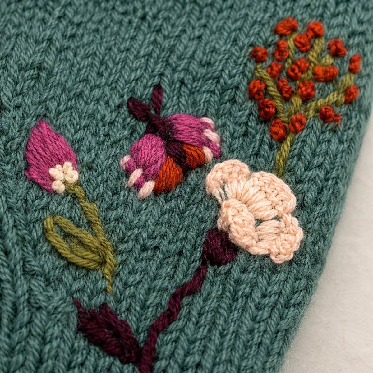 Mittens--"Floral", Wool --Blue Sage (By Many Hands)