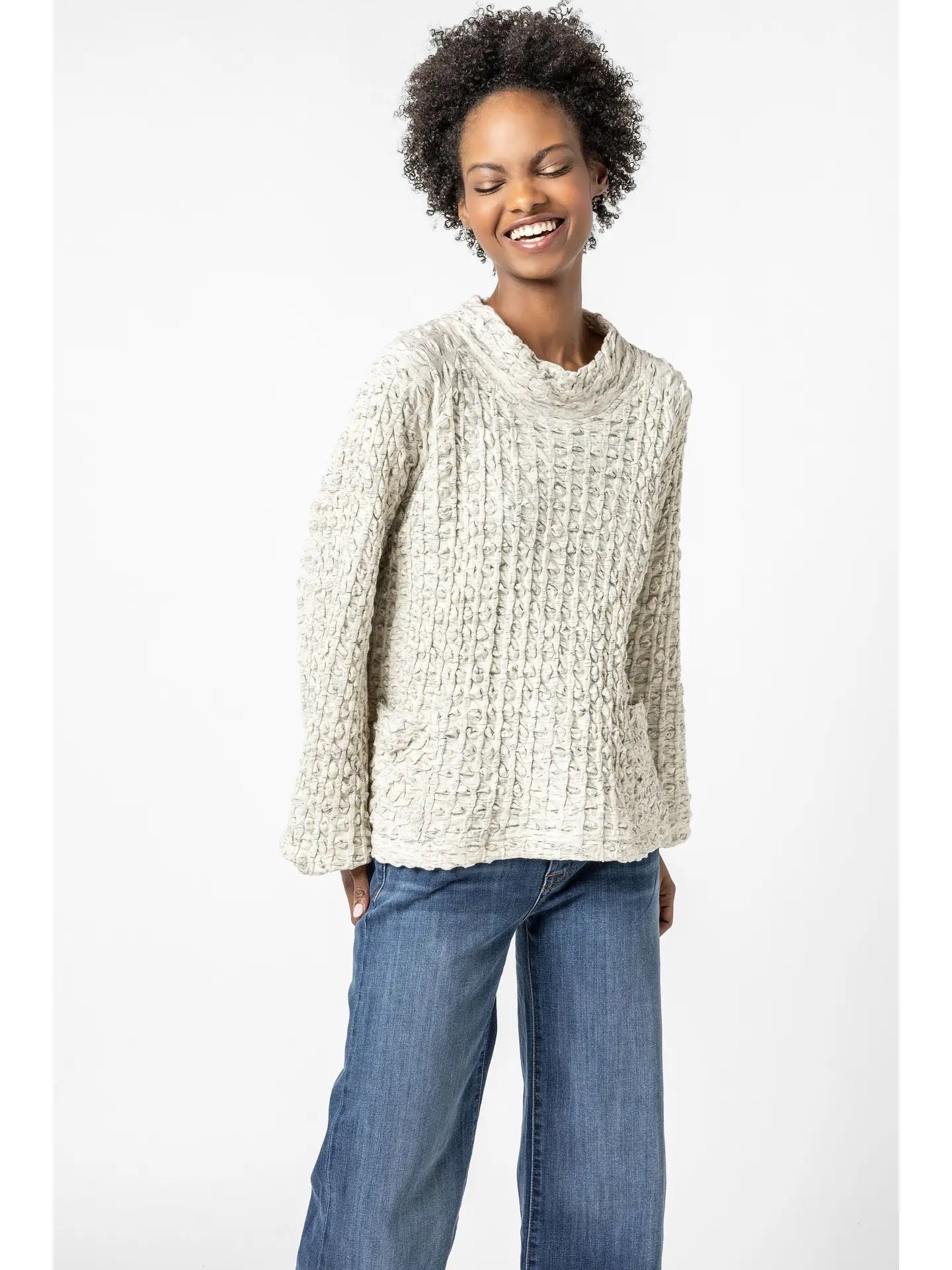Top--Marled, Waffle, Long-Sleeve, Cream (Komil)