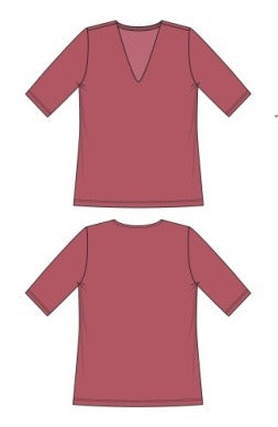 Shirt--V-Neck, Half-Sleeve, Knit, Garnet Rose (Liverpool LA)