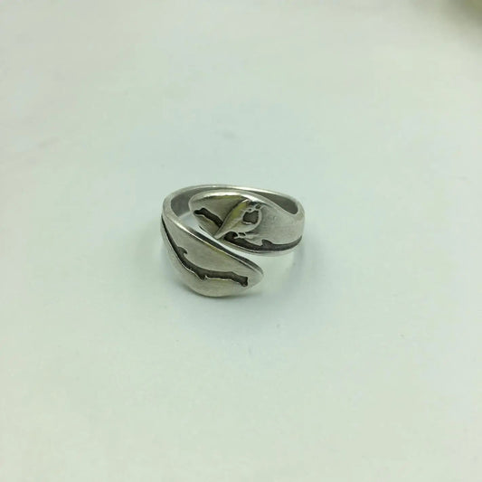 Ring--"Perched Bird on a Branch", Silver-Plated Brass (Volare)