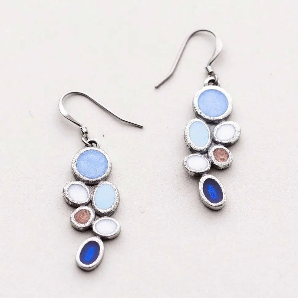Earrings--"Lindy" (Sky), Dangle, Pewter & Enamel, Blues (Danforth Pewter)
