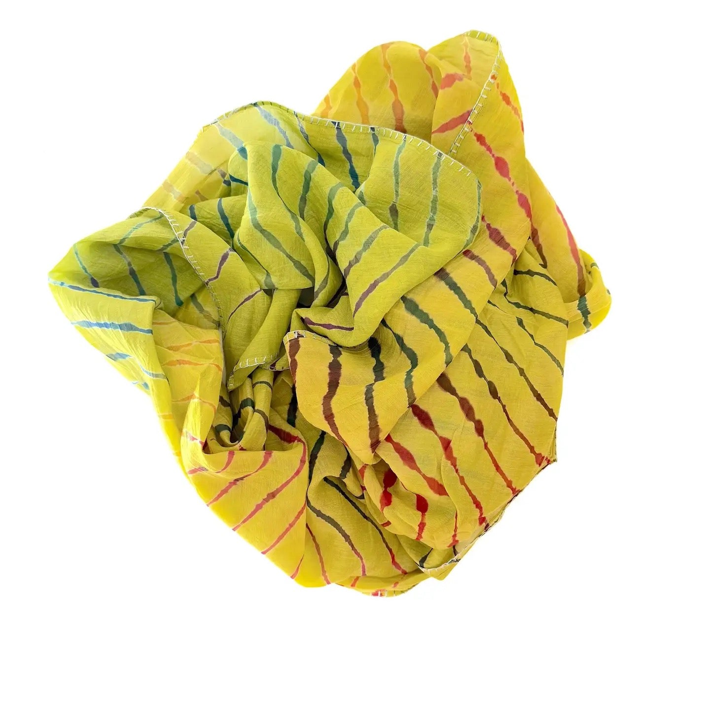 Scarf--Shibori, Cotton-Silk, Chartreuse Plus (Marigold Row)