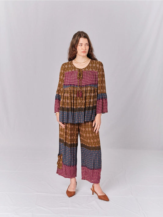 Pants--"Laxmi", Wide Leg, Rayon--BROWN (Windhorse Trading Co)