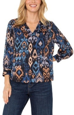Blouse--"Ikat", V-Neck, Multi (Liverpool)