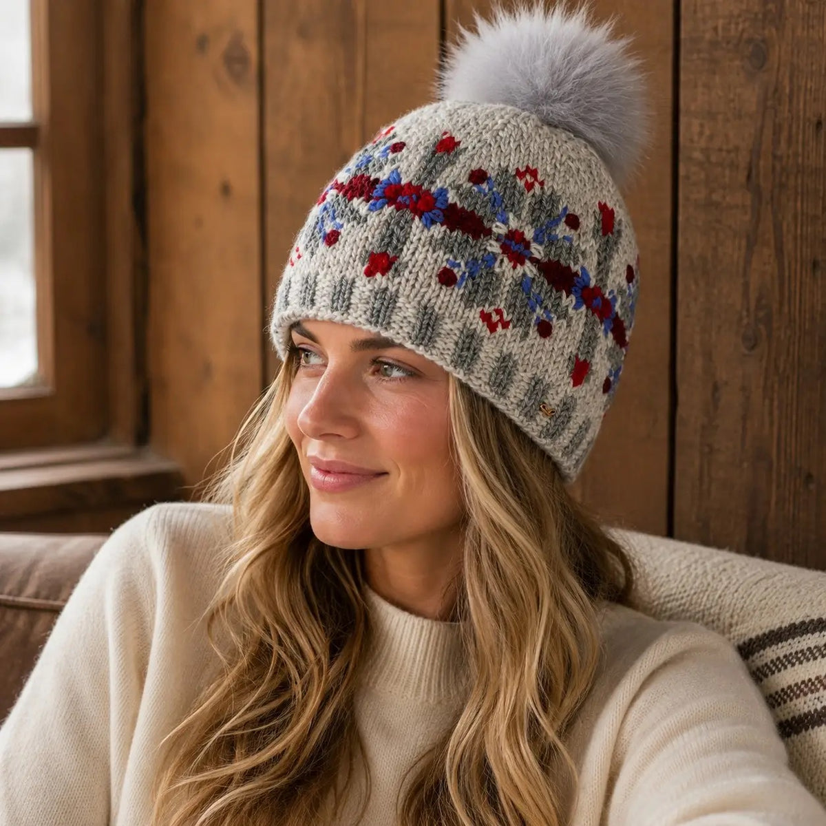 Hat--"Fair Isle", Beanie, Wool --Grey Multi (By Many Hands)