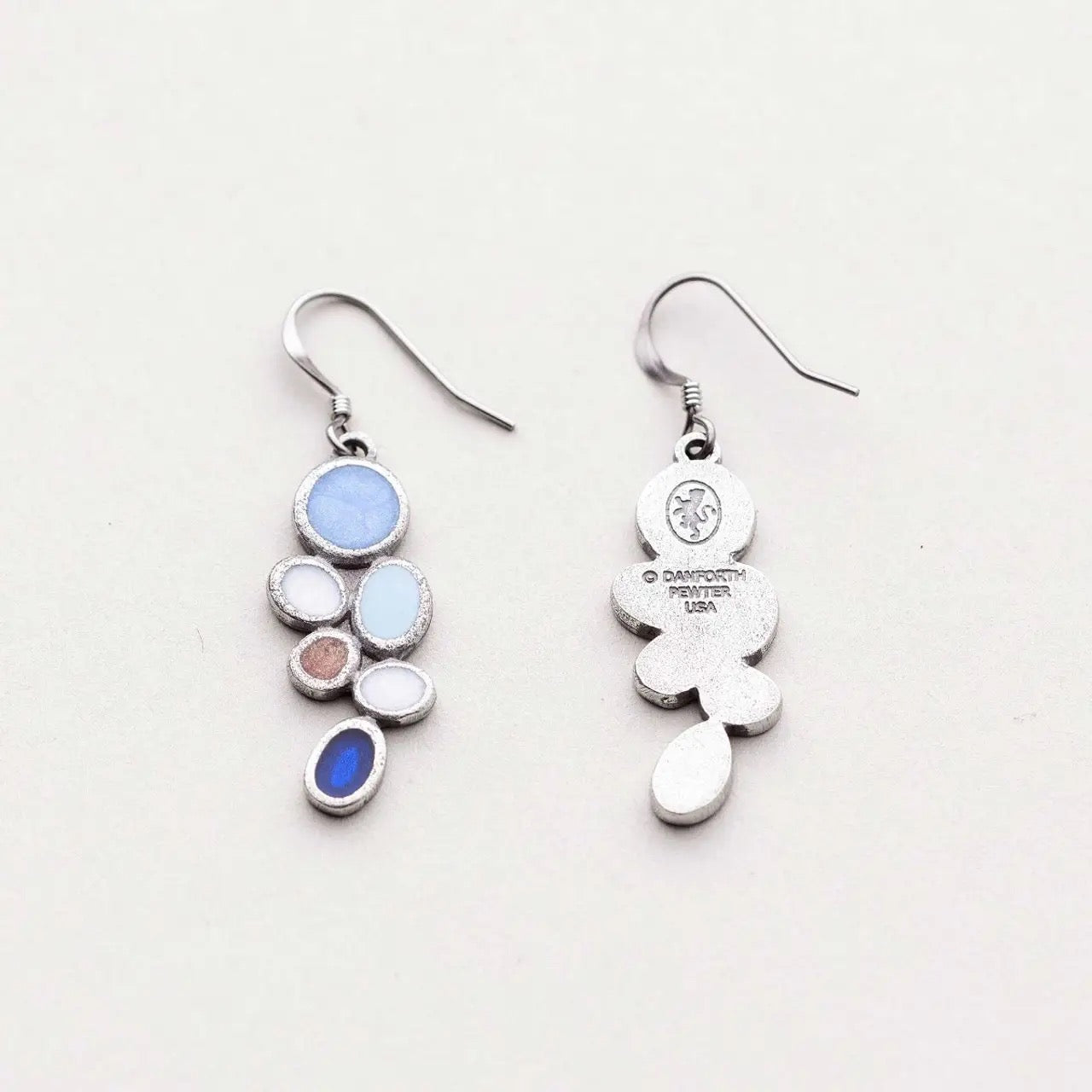 Earrings--"Lindy" (Sky), Dangle, Pewter & Enamel, Blues (Danforth Pewter)