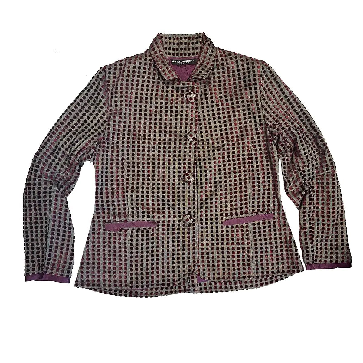 Jacket--"Althea", Long-Sleeved, Cotton, Velvet Squares, Plum (Little Journeys)