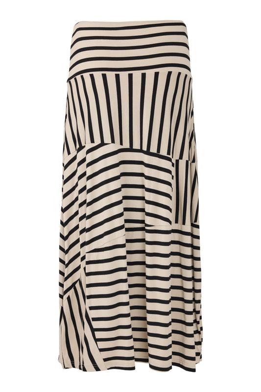 Skirt--Balloon-Shaped, Jersey, Sripes--Black on Sand (Noen)