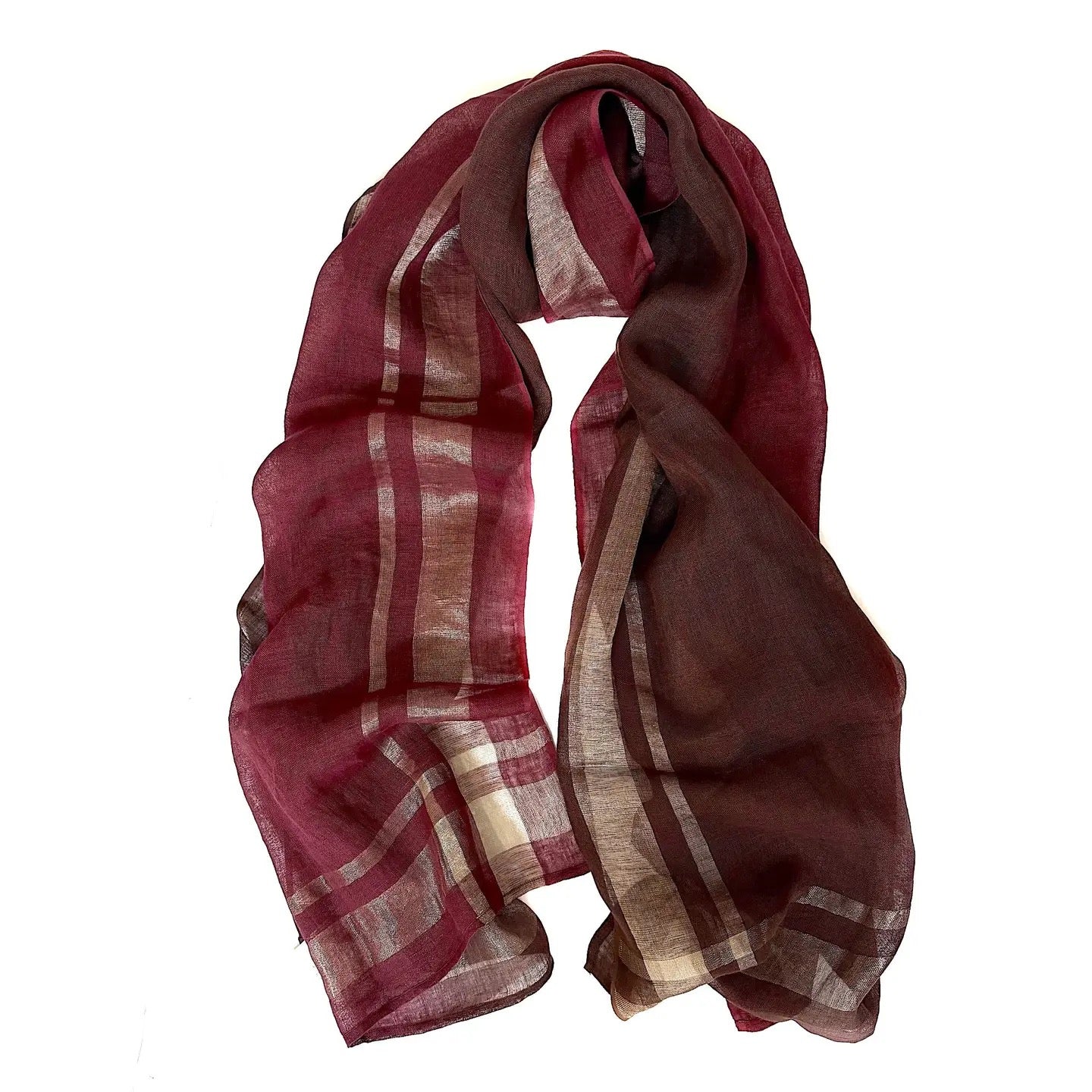 Shawl--"Ombre", Gilt Edges, Linen, Burgundy to Brown (Marigold Row)