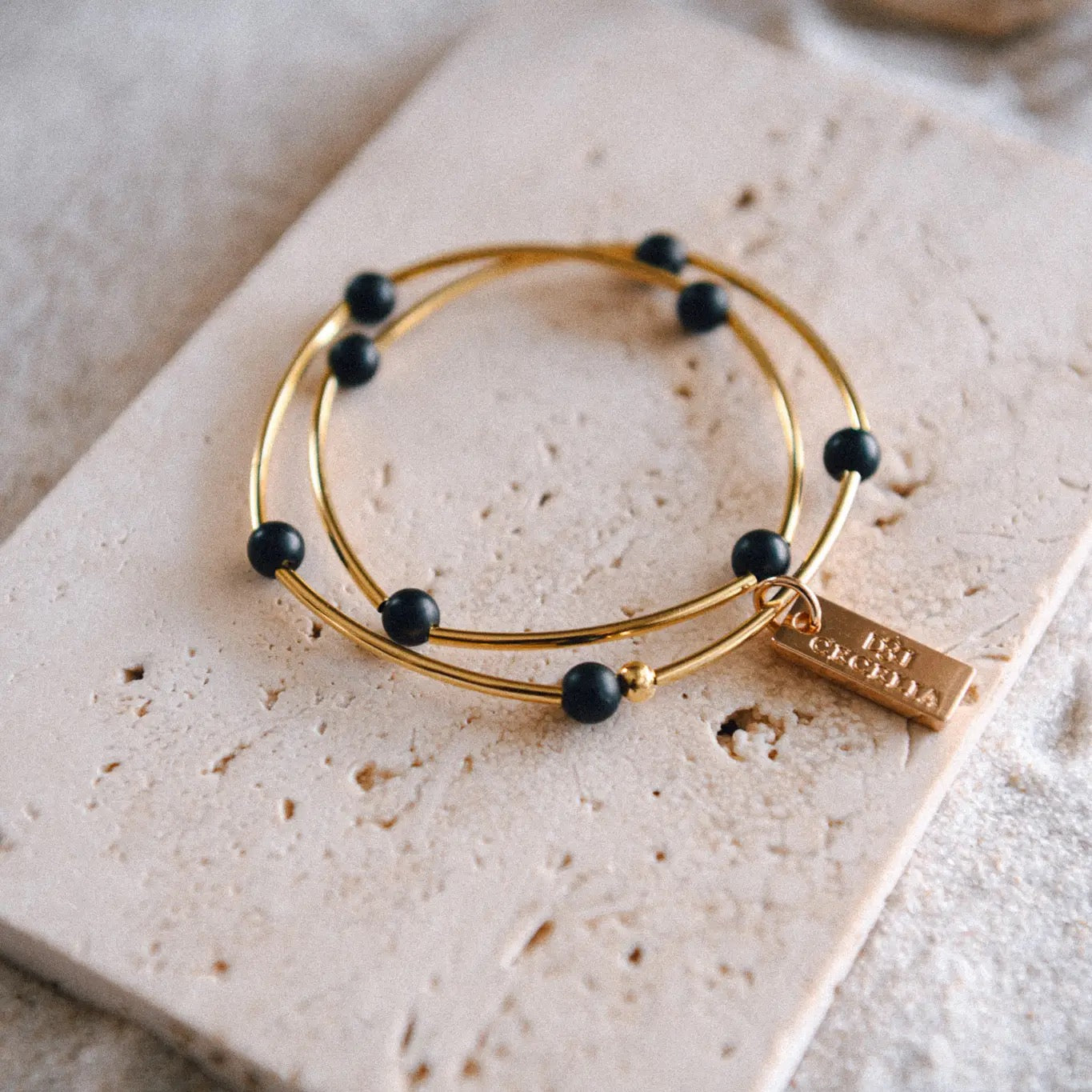 Bracelet--Double Wrap, Bead & Metal Spacers, 4 Stones (Cecelia Designs)
