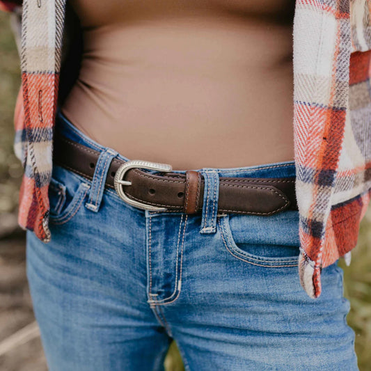 Belt--"Corsicana", Silver buckle, Bison leather, Black, Brown OR Sand (LeJon Leather)