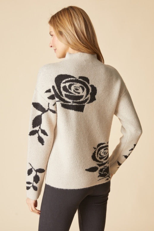 Sweater--"Floral Foliage", Long-Sleeved, Cotton, DOVE (Habitat)