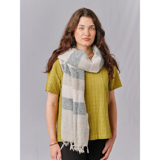 Shawl--"Blanket Stripes", Wool-Blend, Whites (Windhorse)